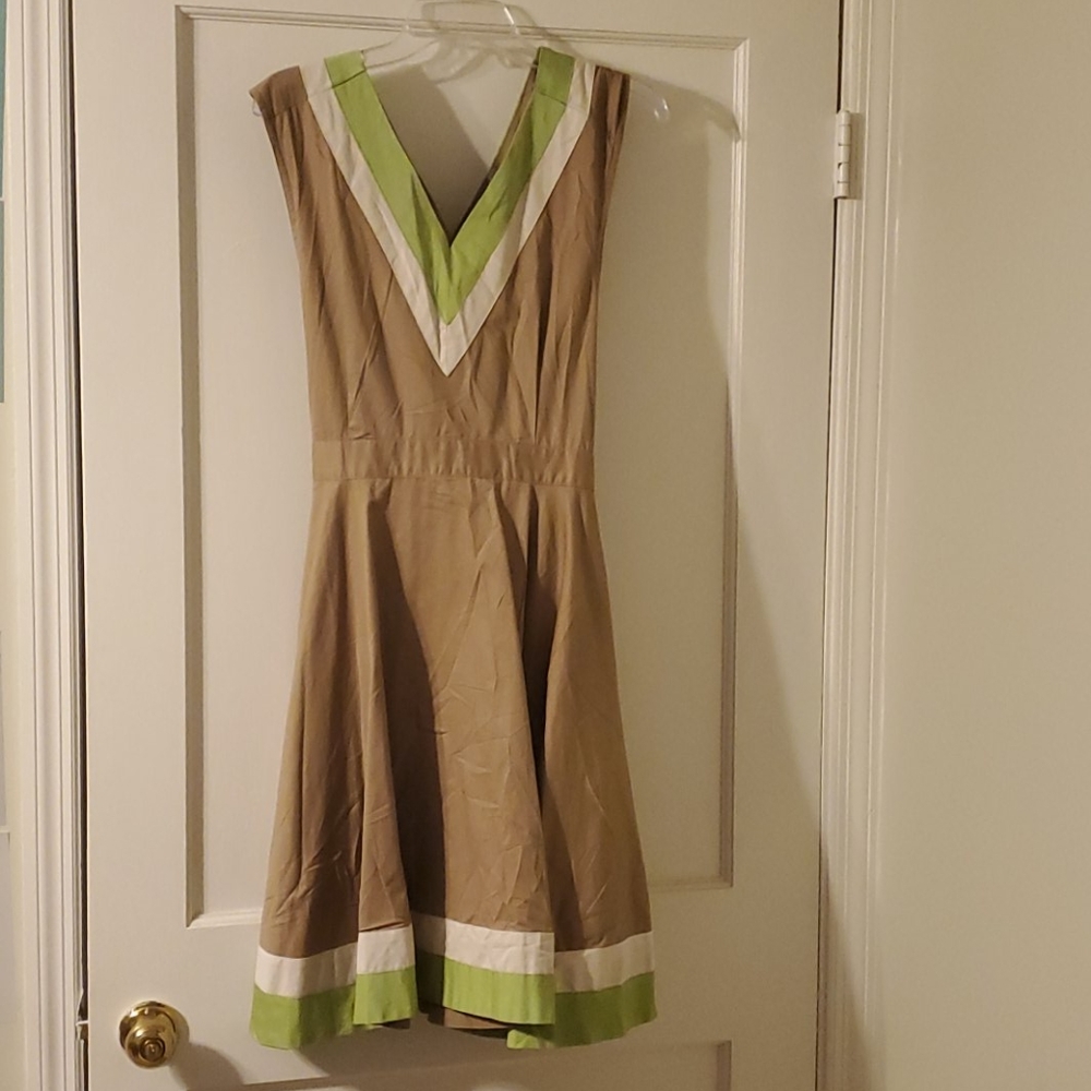 Dear Creatures green and tan dress L Large